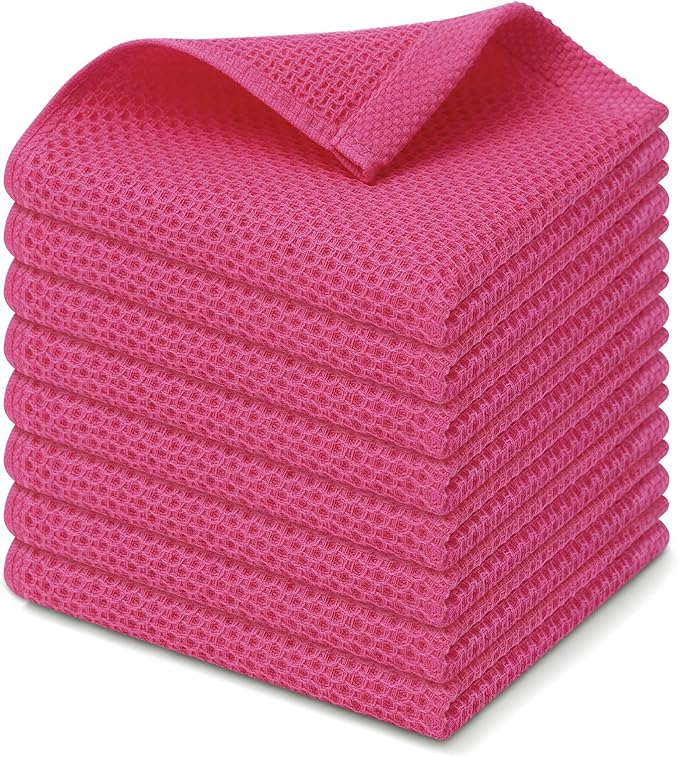 Kitinjoy 100% Cotton Kitchen Dish Cloths, 8 Pack Waffle Weave Ultra Soft