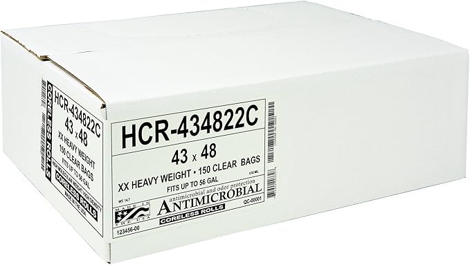 Aluf Plastics High Density Trash Bags, 56 Gallon, 22 Micron,