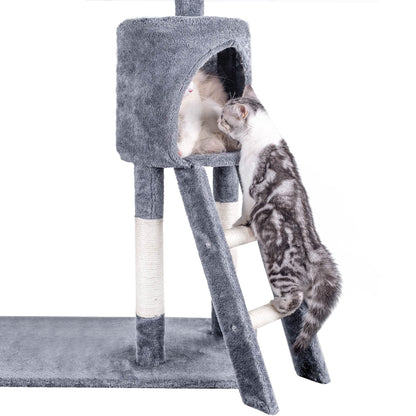 Cat Tree, 145cm Cat Scratching Post Multi-Level Stable Climbing Tower with Ladder, Indoor Pet Activity Furniture Play House for Kitty Kitten