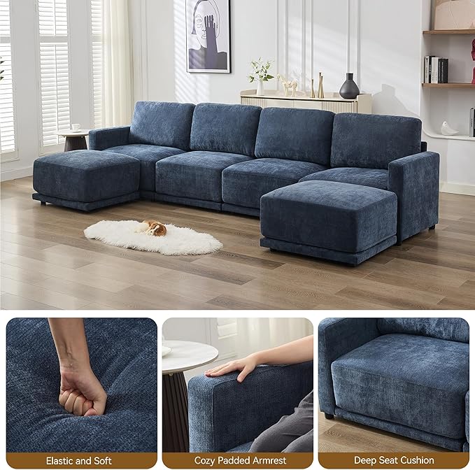 143.8" Modular Sectional Sofa Modern Chenille U Shaped Couch