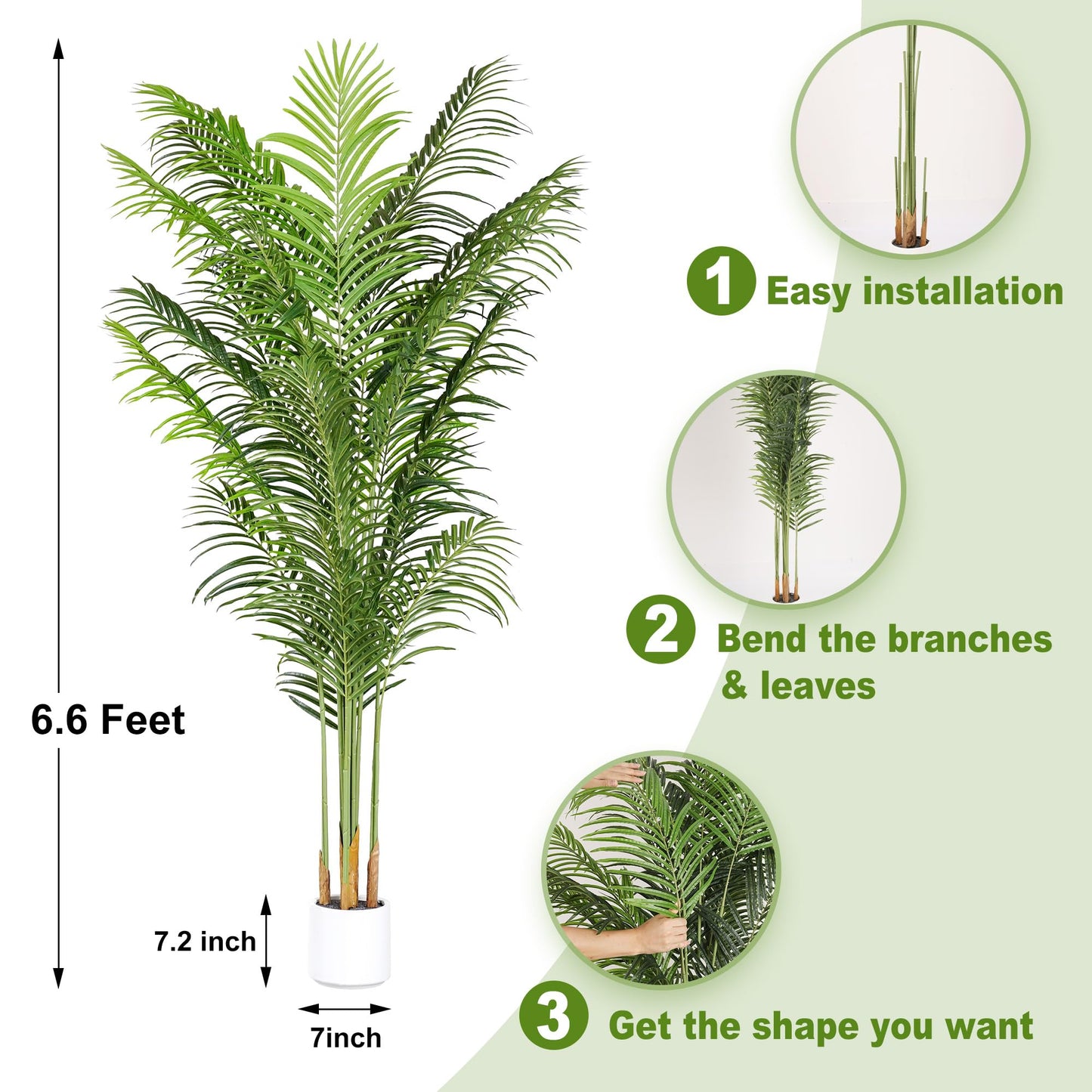ProDeco Faux Palm Tree 6.6Ft Tall Artificial Plants Indoor Silk Green Floor Big Large Fake Potted Plant Artificial Decor for Home Office Living Room Outdoor