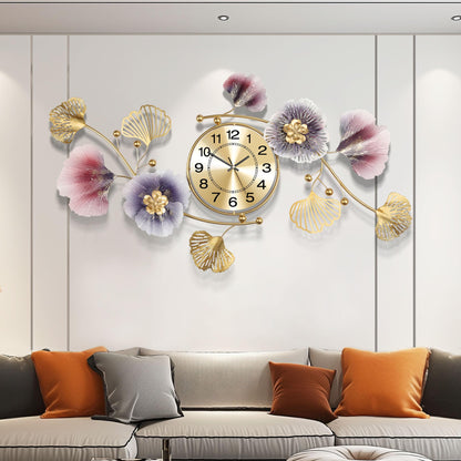 Axioglo Wall Clocks for Living Room Decor,Large Wall Clock,3D Creative Metal Ginkgo Leaf Design,with Silent Movement Wall Clocks for Home Wall Decor Clock（33"x18"）