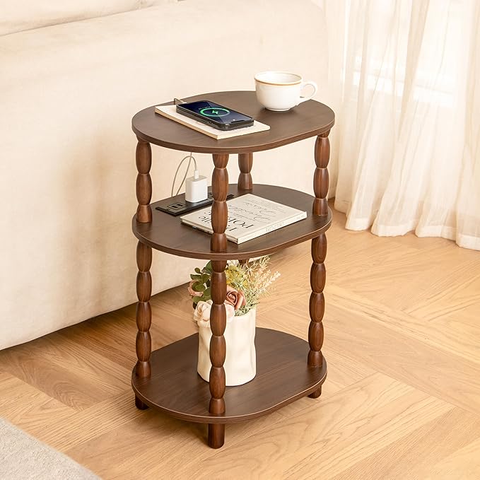 MaxSmeo Small Side Table with Charging Station, 3-Tier Small End Table with USB