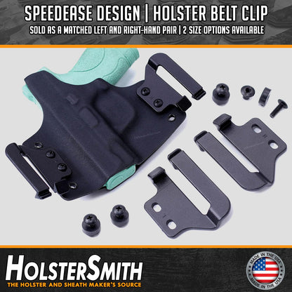 HolsterSmith Holster Belt Clips - SpeedEase Design - (Fits 1.50 inch Belts) - USA Made - Black - (with Mounting Hardware) - (1 Pair) - for Holster Making & Hobby