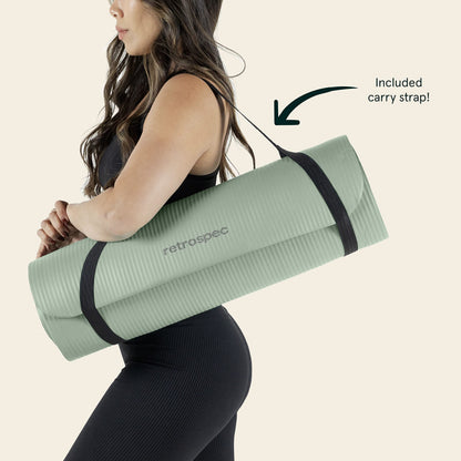 Retrospec Solana Yoga Mat 1/2" Thick w/Nylon Strap for Men & Women - Non Slip Exercise Mat for Yoga, Pilates, Stretching, Floor & Fitness Workouts
