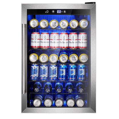 Electactic Wine Cooler 37 Bottle Freestanding Fridge with Stainless Steel Reversible Glass Door, 145 Can Beverage Refrigerator Quiet Compressor for Home Kitchen Bar, 4.5 Cu.ft Silver