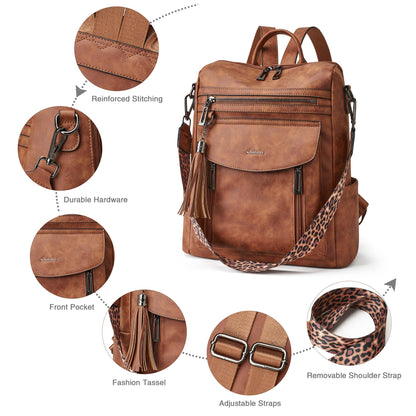 Shrrie Leather Backpack Fashion Backpack Purse Designer Small Travel Backpack Convertible Shoulder Bag with Wristlet for Work College