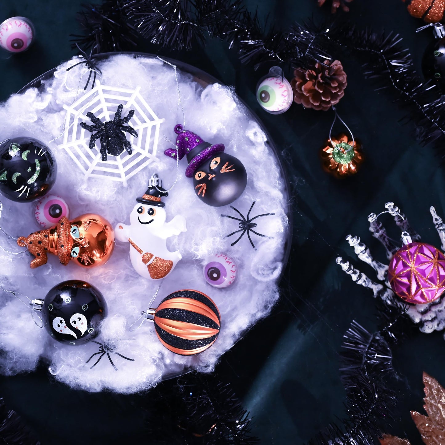 Valery Madelyn Halloween Ornaments Tree Decorations, 40ct Large Shatterproof Ghost Cat Jack-o'-Lantern Pumpkin Hanging Ball Ornaments Set for Small Tree, Cute Holiday Party Indoor Home Decor