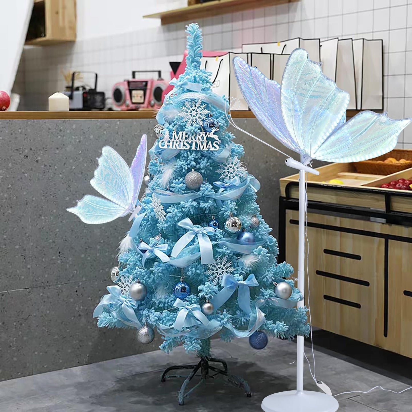 B-COOL Wedding Butterfly Floor Lamp Decoration: Christmas Birthday Party Lights Butterfly Ceiling Lamp Butterflies Chandelier White Led Decorative Iridescent|Silver Sequin 60cm/23.6in & 1PCS