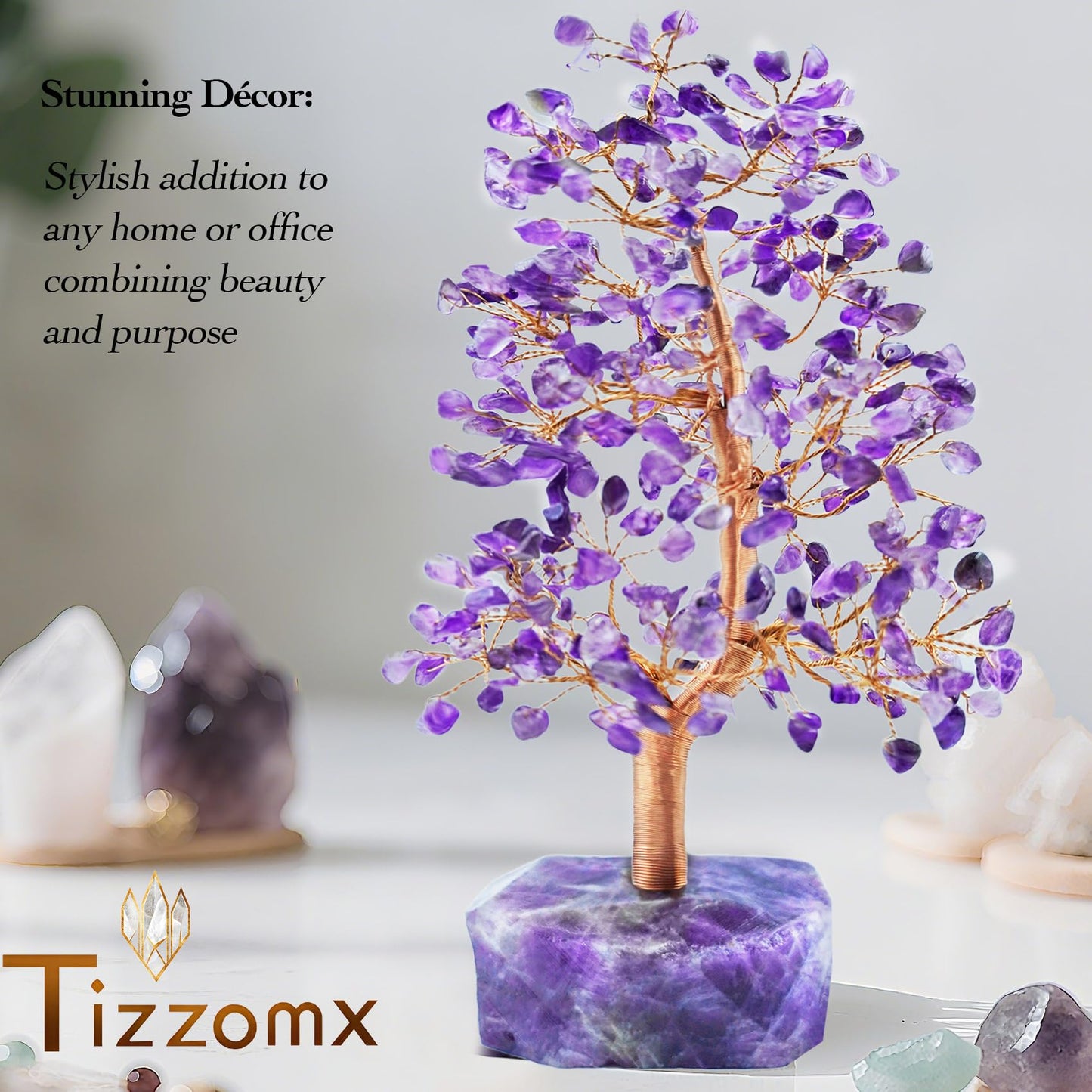 Tizzomx Amethyst Crystal Healing Chakra Tree of Life, Sister Women Birthday Spiritual Gifts Positive Energy & Good Luck, Gem Stone Feng Shui Tree Crystal Base House Home Office Room Desk Decor