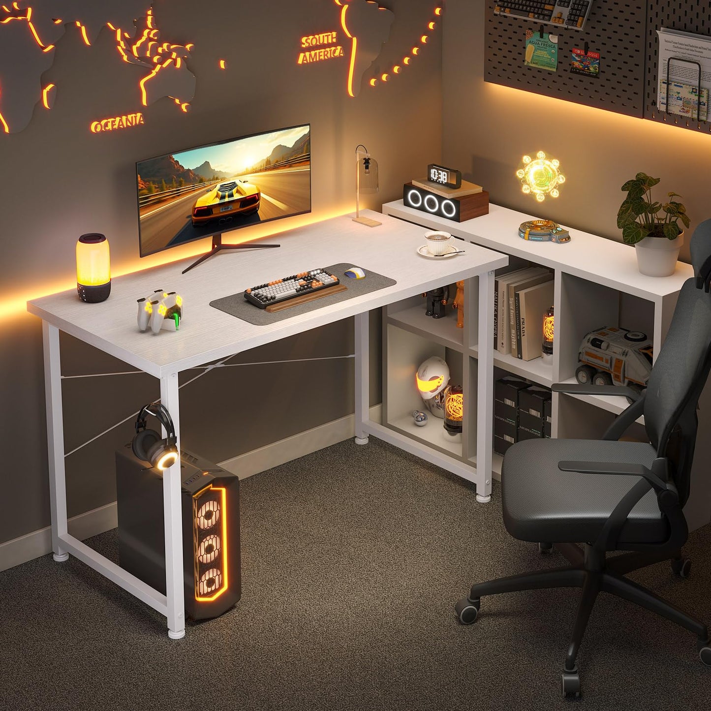 ODK 100×48 cm Desk, Small Computer Desk for Home Office, Study Office Table with Headphone Hooks for Small Space, Easy Assembly, White