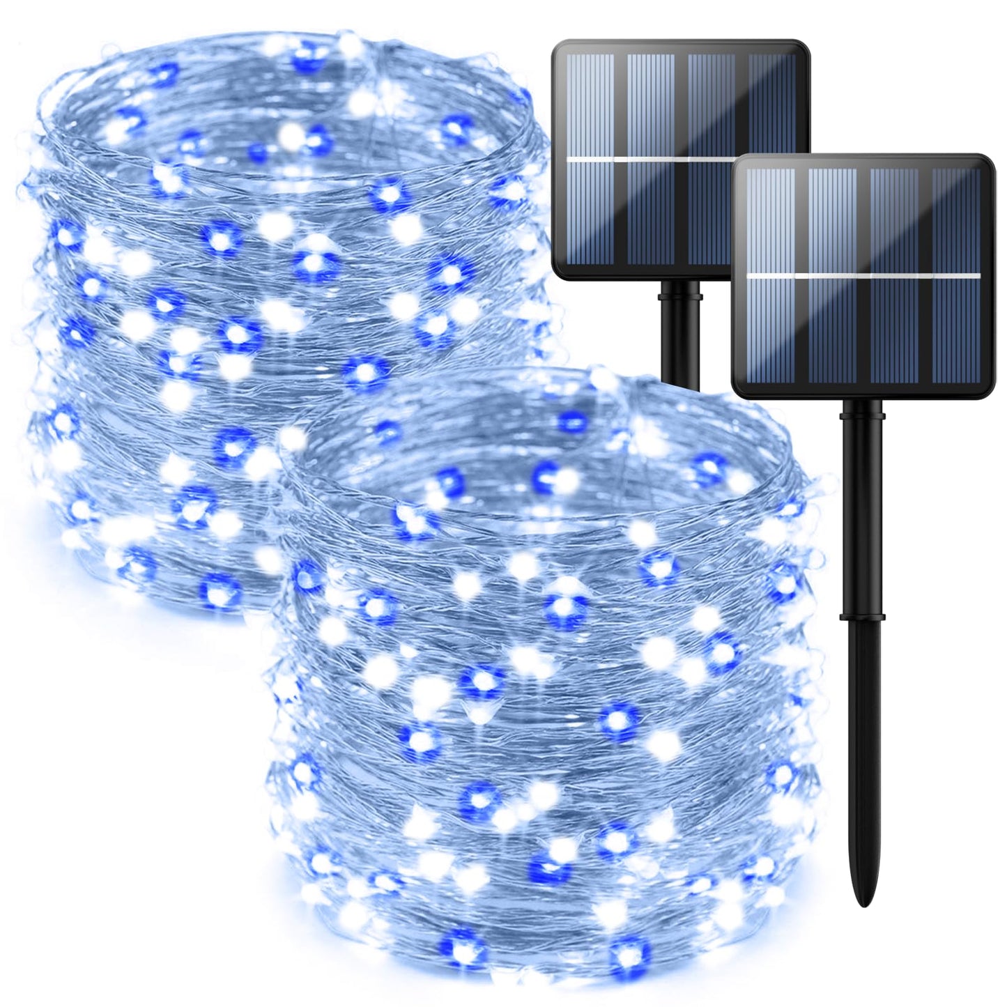 Selarlyt 2-Pack 200 LED Solar Fairy Lights Outdoor, Upgraded Oversize Lamp Beads & Super Bright Solar String Lights Outoor, 8 Modes Solar Lights for Garden Patio Decorations（Blue&White）
