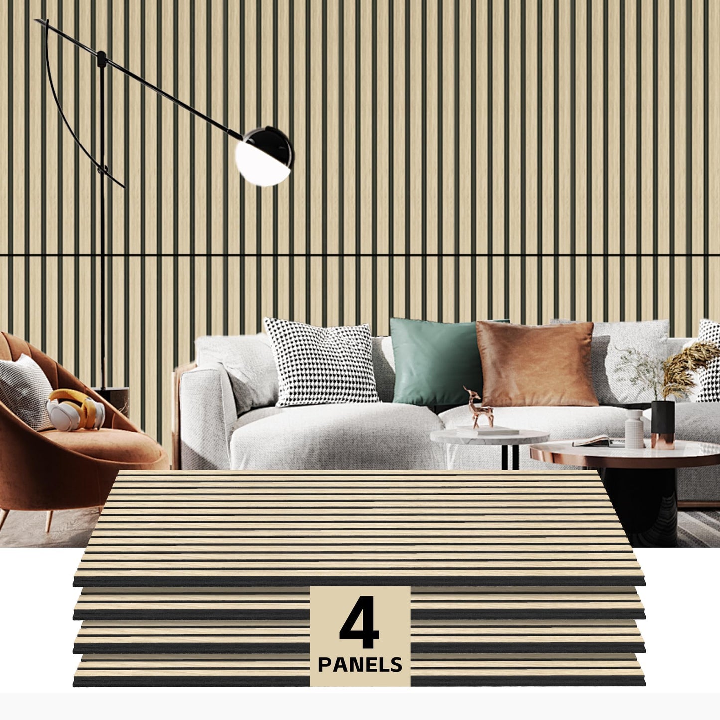 RITOLLO 4 Pack Wood Panels for Wall - 47.2"×23.6" Wood Slat Acoustic Panels for Wall, Soundproof Panels, 3D Fluted Panels for Interior Wall Decor (Natural Oak)