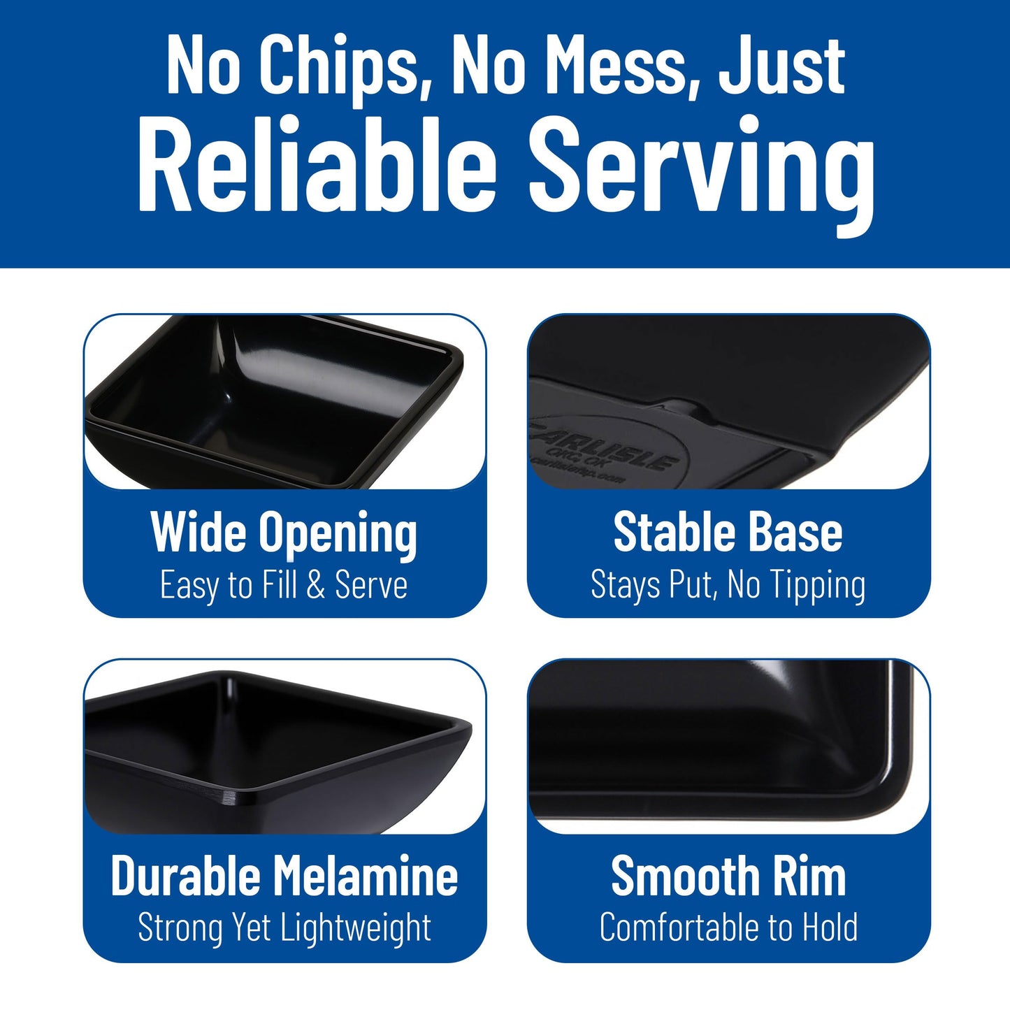 Carlisle FoodService Products 086003 Melamine Single Square Ramekin, 2 oz Capacity, 1-1/2" Length x 1-3/16" Width x 1" Height, Black (Case of 48)
