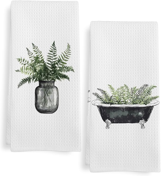Sage Green Eucalyptus Kitchen Towels Set of 2, Sage Green Bathroom Decor