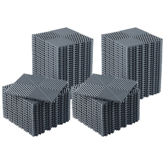 100 Pack Interlocking Floor Tiles 12" x 12" Modular Interlocking Cushion Soft PVC Floor Non-Slip Splicing Waterproof Mat,Non-Slip Drainage Holes for Kitchen, Yard, Pool,Patio, Bathroom,Black