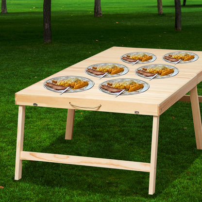 Zupemo Foldable Boho Wooden Picnic Table, No Assembly Required 60" x 30" Portable Outdoor Indoor Low Picnic Table for Floor Camping, Seating, Beach, Backyard, BBQ, Seats 6–8 People