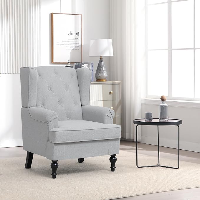 Accent Chair for Living Room, Mid Century Modern Upholstered Armchair, Wingback