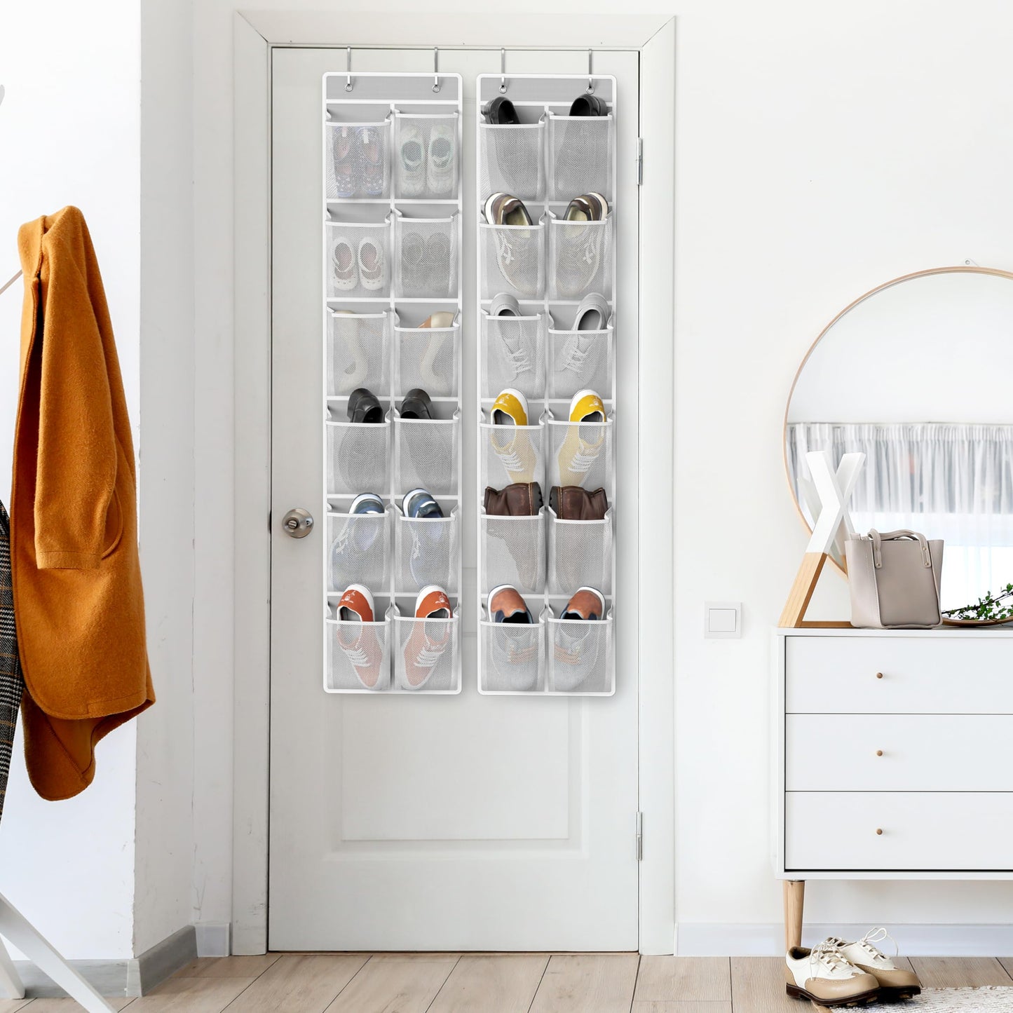 Simple Houseware 24 Pockets - 2PK 12 Large Pockets Over Door Hanging Shoe Organizer, Grey