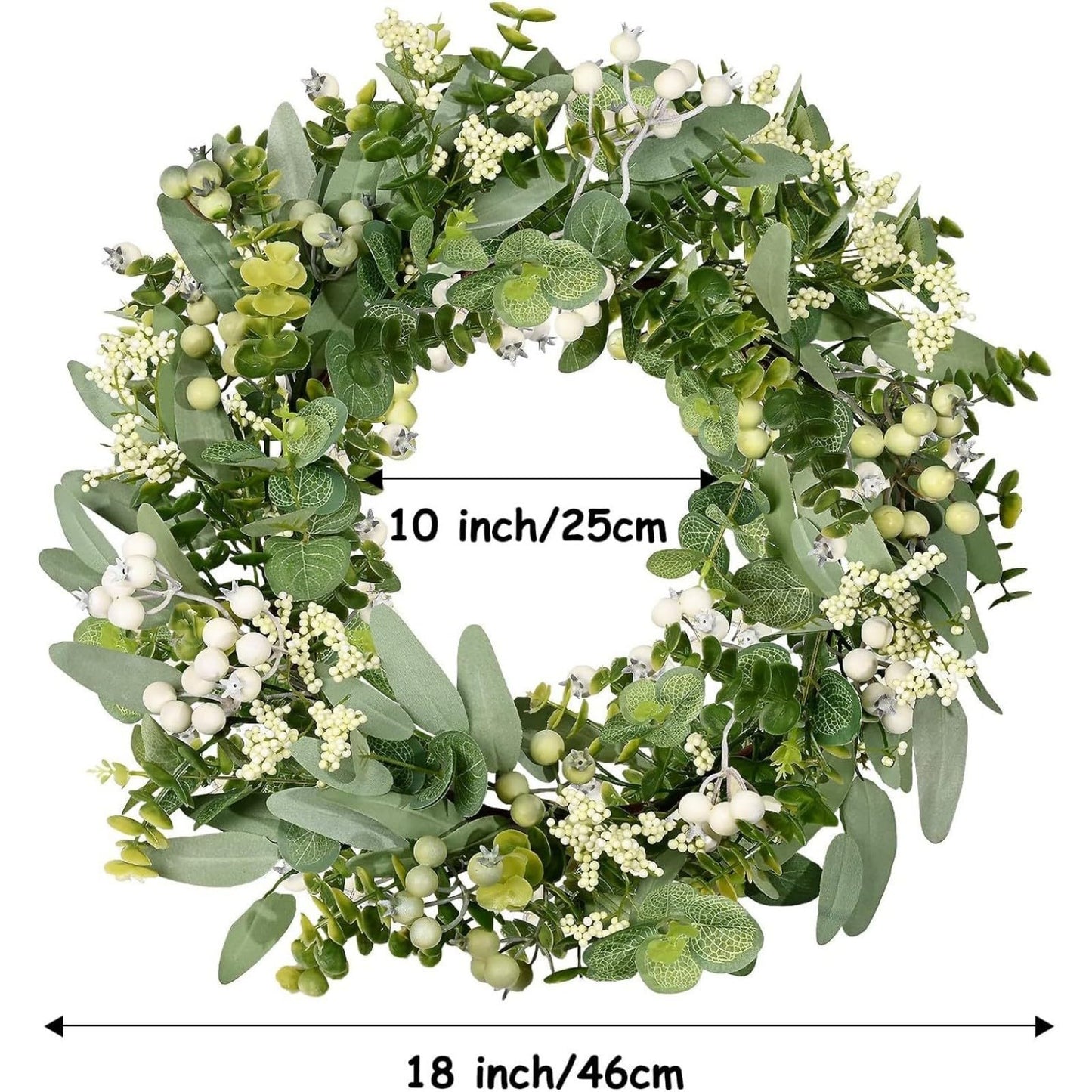 Eucalyptus Wreath, 20" White Berries Artificial Greenery Olives Leaves Spring Wreath,Holiday Large Front Door Wreath for Porch Outdoor Farmhouse Window Wedding Wall Home Decoration