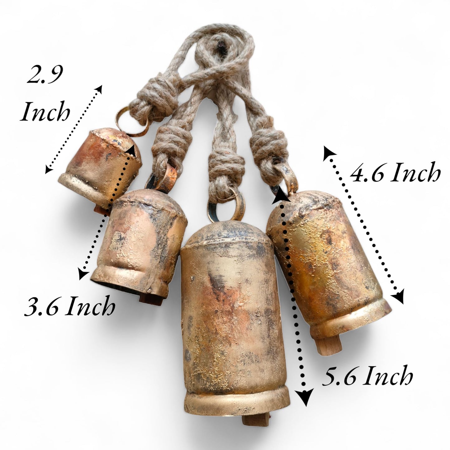 Siddhivinayak Overseas Set of 4 Metal Christmas Bells for Decoration Rustic Brass Gold Large Bell Cow Hanging