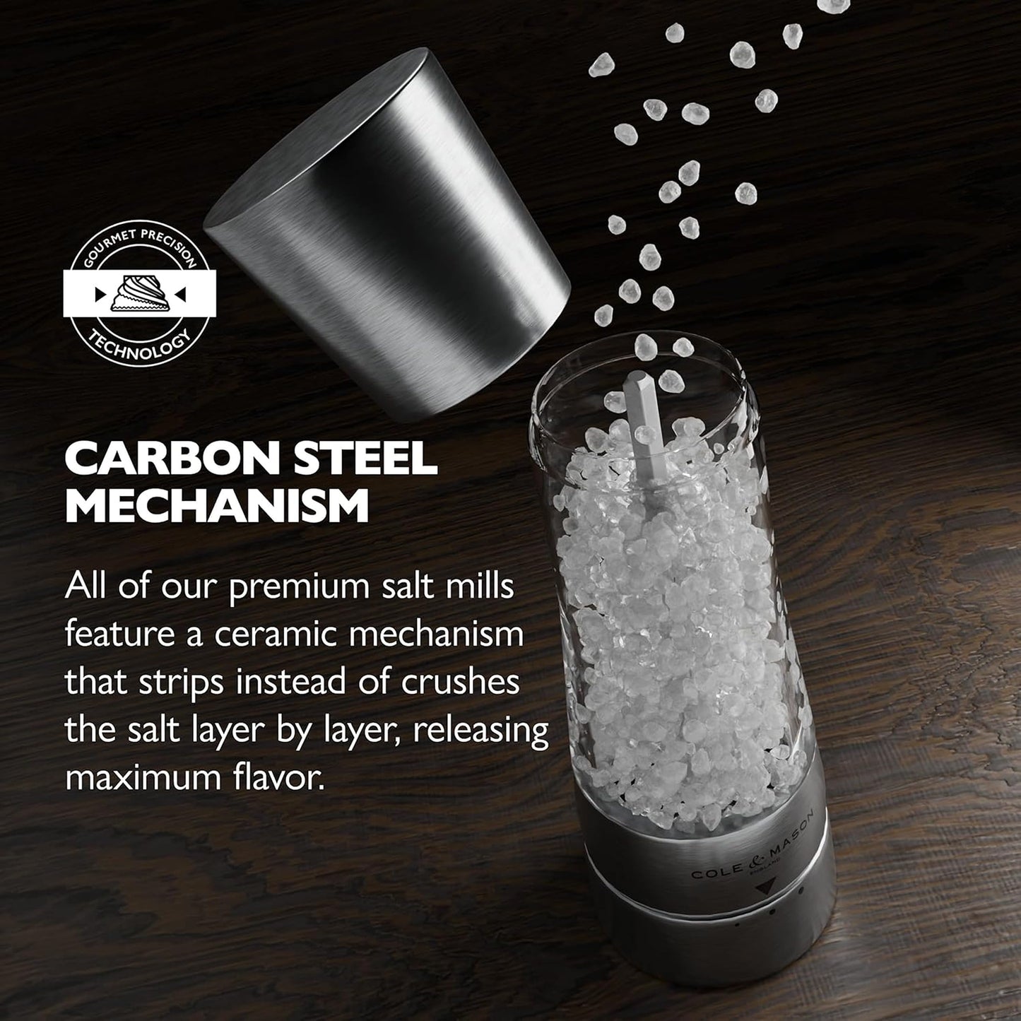 COLE & MASON Derwent Salt Grinder - Stainless Steel Mill Includes Gourmet Precision Mechanism and Premium Sea Salt
