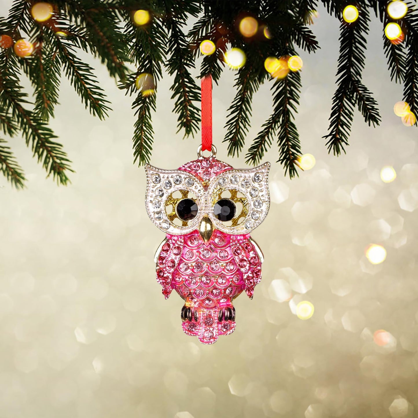 WaaHome Metal Owl Christmas Ornaments 2026 - Pink Owl Keepsake Ornaments for Christmas Tree Decorations Gifts for Women Girls Mom Owls Lovers