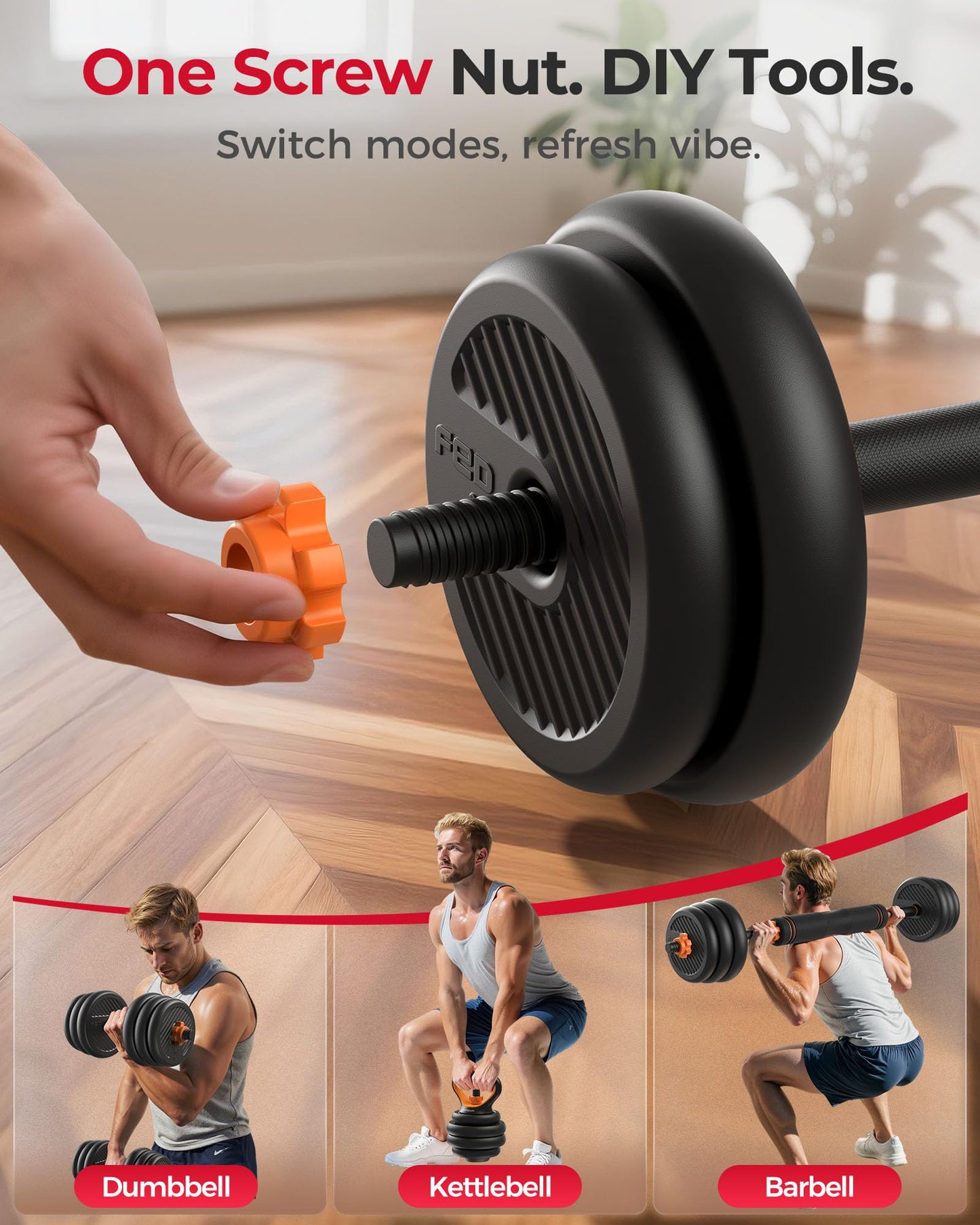 FEIERDUN Adjustable Dumbbells, 20/30/40/45/70/90lbs Free Weight Set with Connector, 5 in1 Dumbbells Set Used as Barbell, Kettlebells, Push up Stand, Weight Plate, Fitness Exercises for Home Gym Suitable Men/Women
