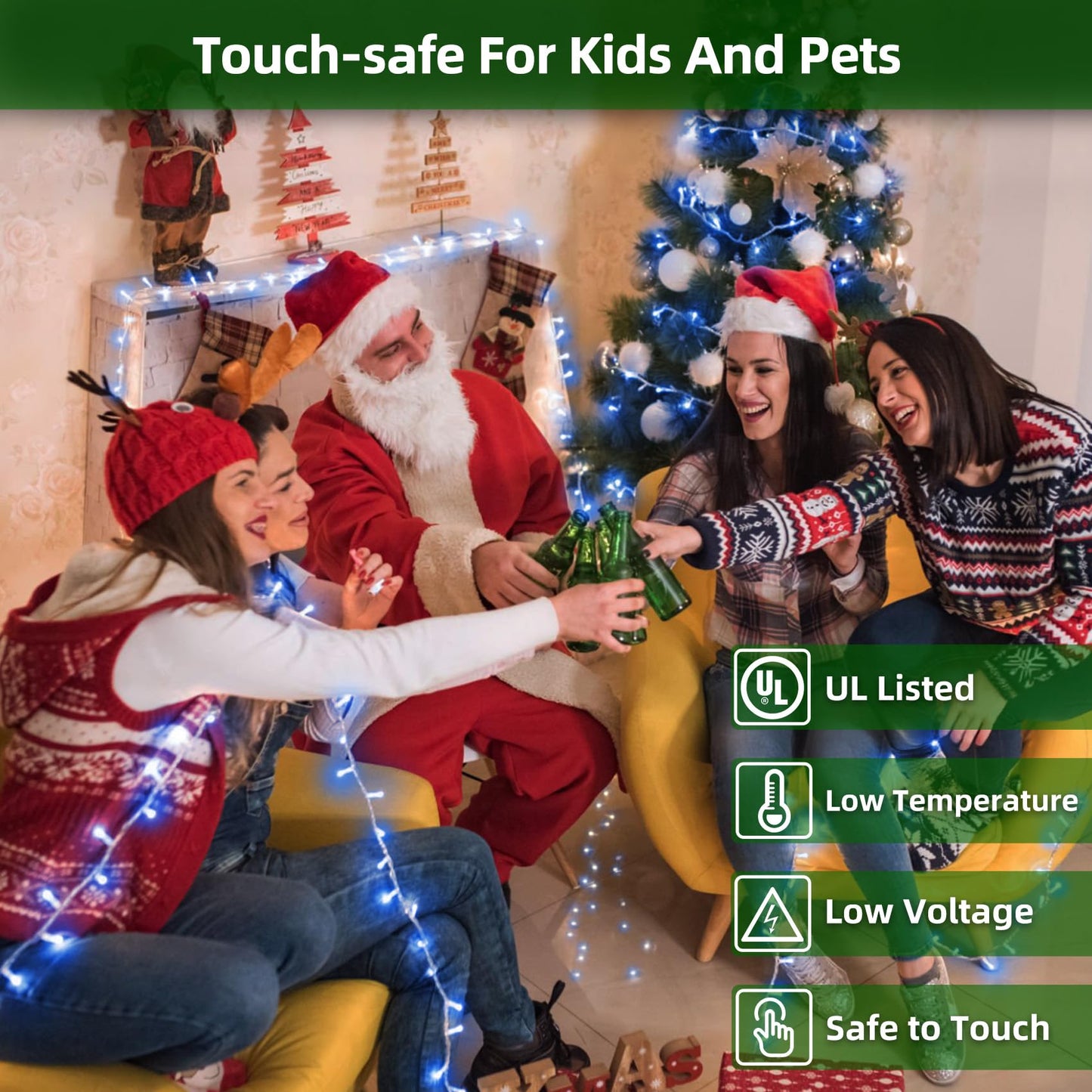 300LED Chrstmas Lights, 75ft Indoor Outdoor Christmas String Lights with 12 Modes, Blue LED String Lights with Timer Dimmable Waterproof for Outside Tree Fence Garden Xmas Wedding Party Decor Blue