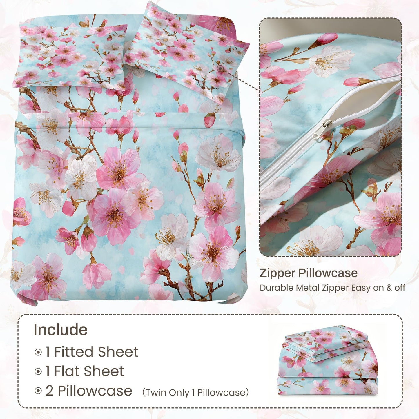 Cherry Blossom Queen Bedding Set Spring Floral Sheet Sets