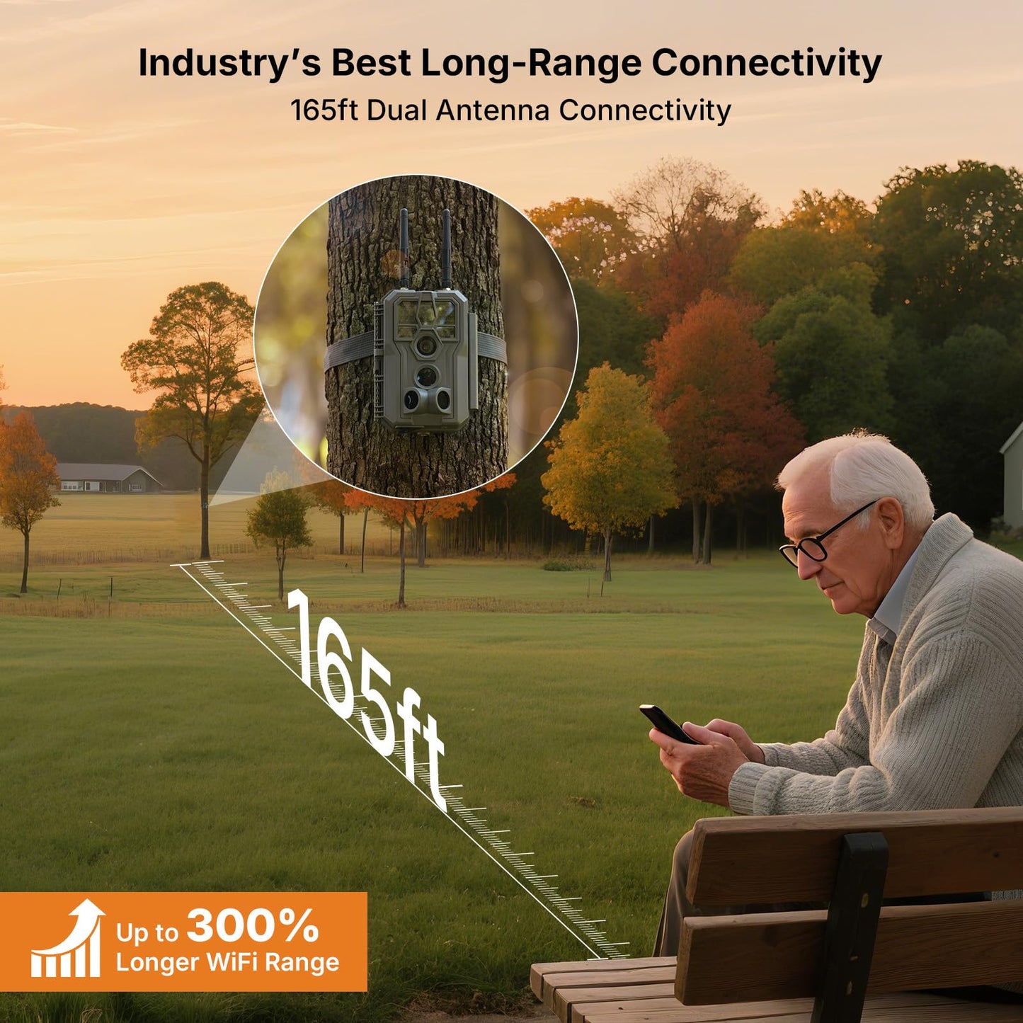 GardePro E8 2.0 Pro WiFi Trail Camera with SP300 Solar Panel, 4K Ultra HD & 64MP, 165ft Long-Range WiFi, Built-in 7800mAh Battery + 64GB SD Card, Dual Antennas, Wildlife Monitoring Camera