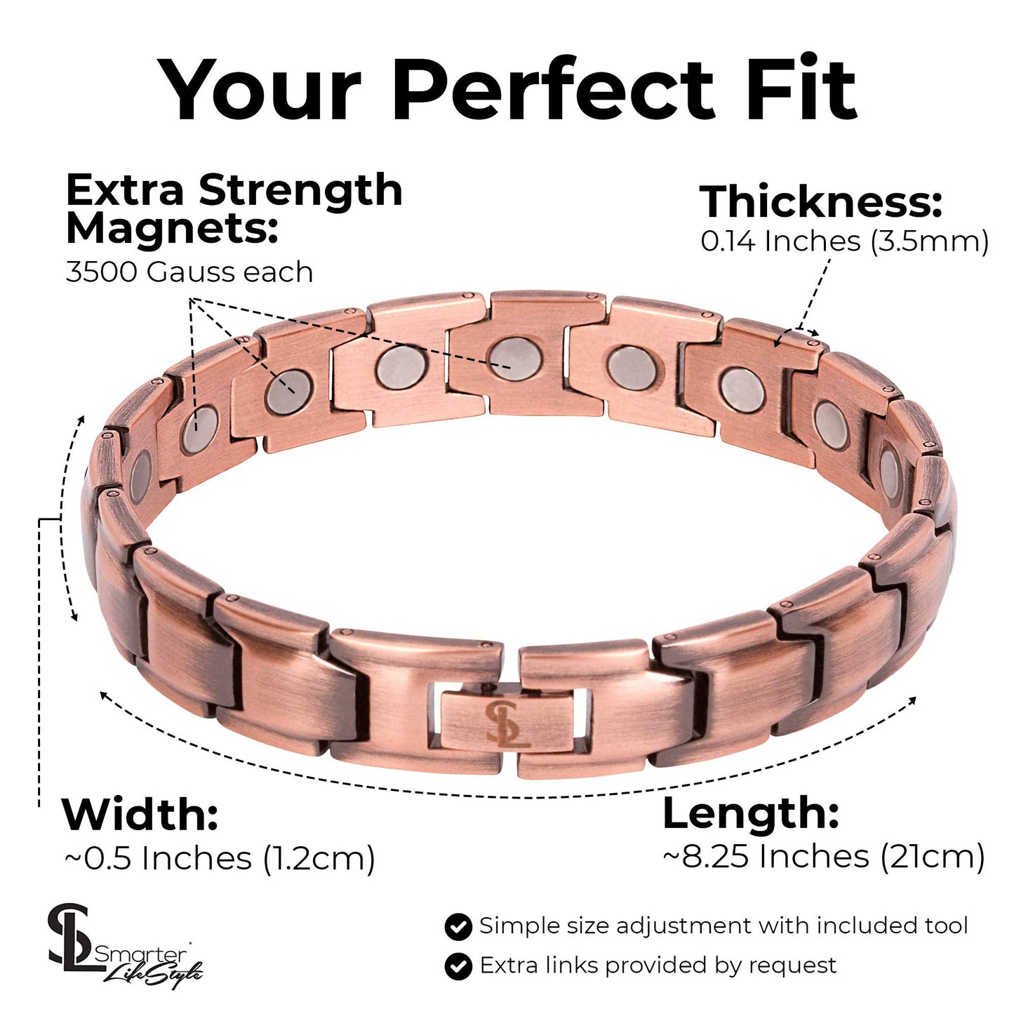 Smarter LifeStyle Elegant Pure Copper Magnetic Bracelet, Men's