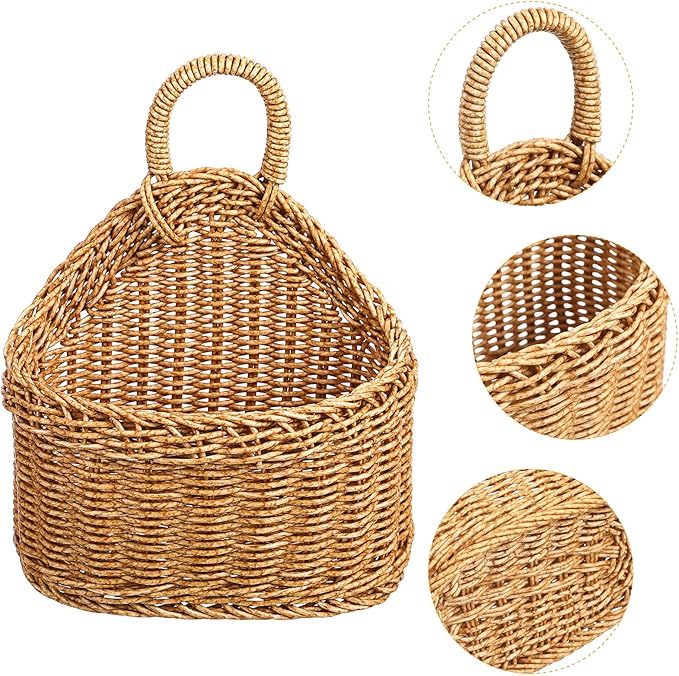 Woven Hanging Storage Basket for Kitchen 9.64X7.48X3.93In Rattan Wall Basket