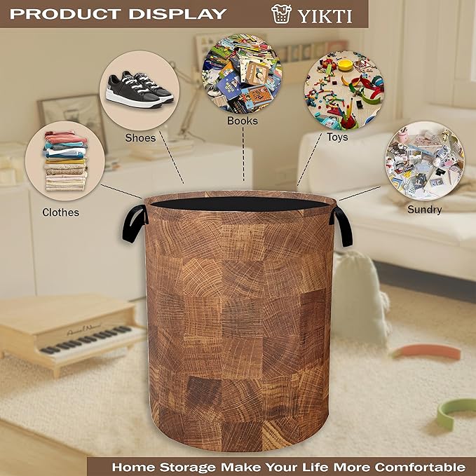 Wood Texture Pattern Laundry Basket, Rustic Farmhouse Clothes Hamper, Oxford