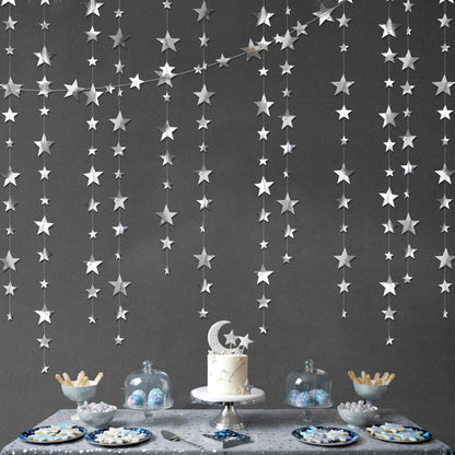 Cheerland 156ft Silver Star Garland Star Party Decorations Hanging Stars Prom Decoration 2026 Graduation Decor Paper Stars Streamer Banner Backdrop Shiny Starry Night Twillight Birthday Party Supplies