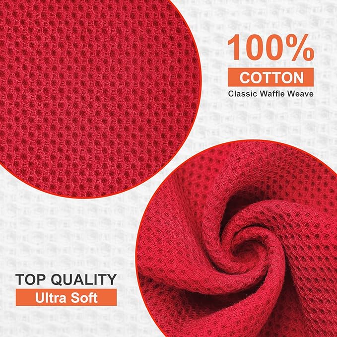 Kitinjoy 100% Cotton Kitchen Dish Cloths, 6 Pack Waffle Weave Ultra Soft