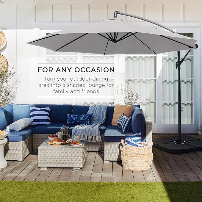 Best Choice Products 10ft Offset Cantilever Hanging Market Patio Umbrella, 8 Sturdy Ribs, Easy Adjustment - Fog Gray