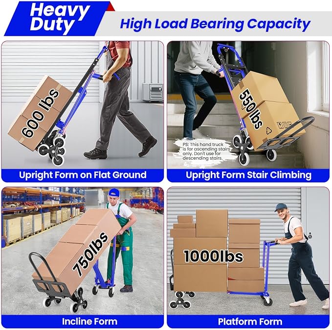 4-in-1 Hand Truck Dolly Heavy Duty Industrial Convertible, 1000 LBS Stair