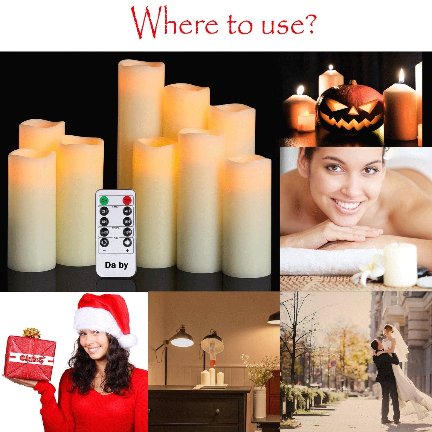 Flameless Candles LED Candles Battery Candle Set of 9(1 - H 22cm, 1 - H20cm, 1 - H18cm, 2-H16cm, 2-H14cm, 2-H13cm) Ivory True Wax Candle with Remote Timer