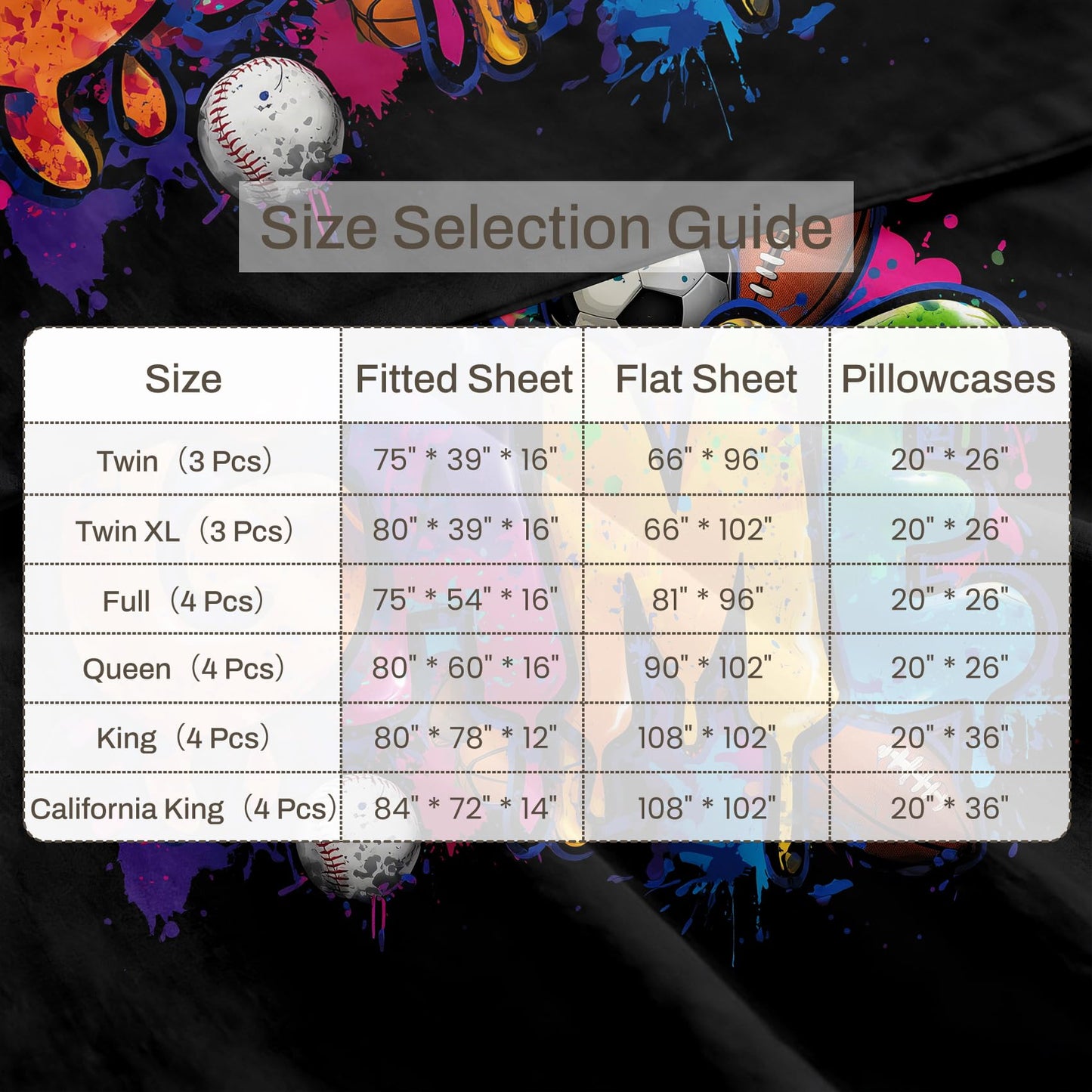 Ball Sports King Sheet Set 4 Pcs Graffiti Game Bed Sheets, Black Blue
