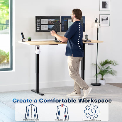 VIVO Electric 71 x 30 in Standing Desk, Memory Height Adjustment, 1B Series, Holds 220 lbs, Light Wood Top Black Frame, DESK-KIT-1B7C