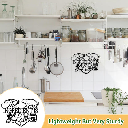 The Secret Ingredient Is Love Metal Wall Art Sign, Black Kitchen Signs Wall Decor, Farmhouse Dining Room Decorations, Housewarming Gift for Mom, Wife, Couples (Black)