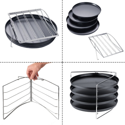 Grizzly Pizza Baking Set, 5-Piece Set, with Lockable Stand and 4X Pizza Tray Round 28 cm, Pizza Rack for Oven, Bake 4 Pizzas at The Same time