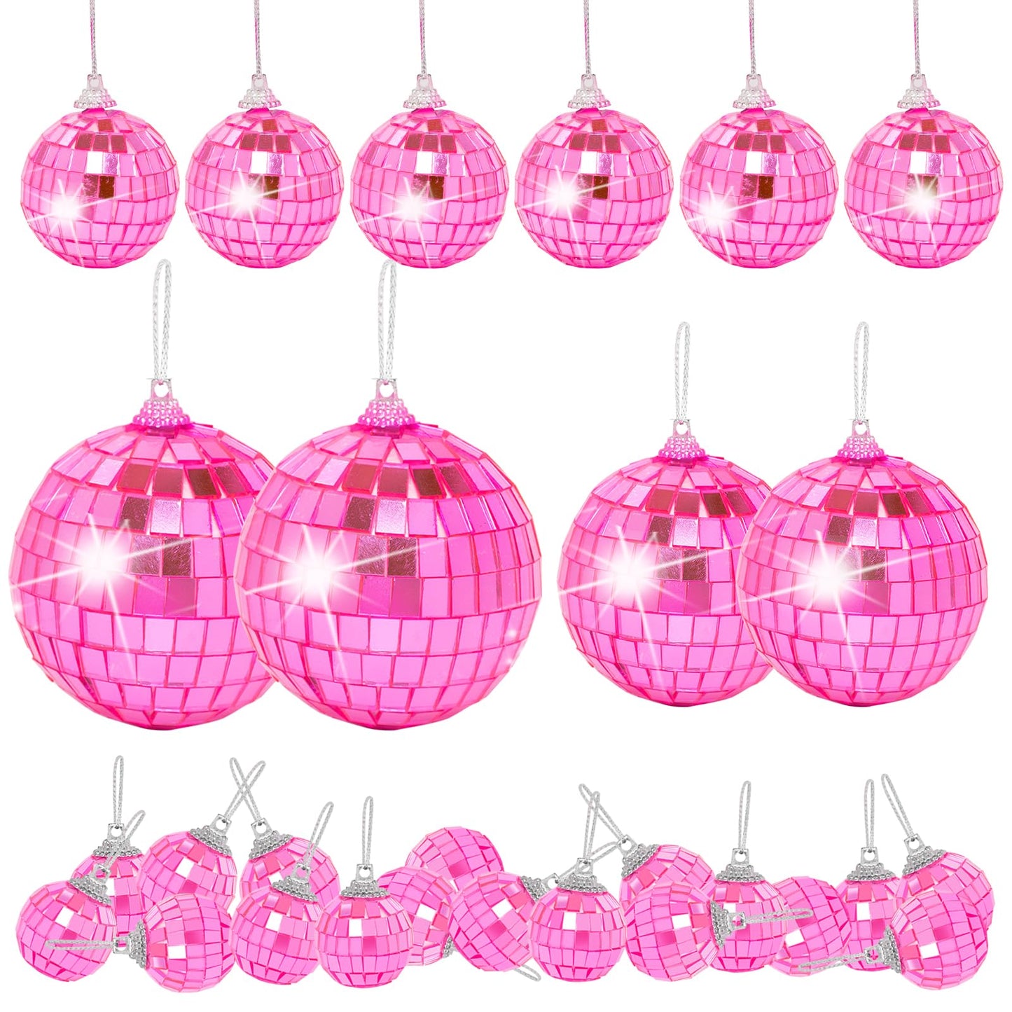 Mini Pink Disco Ball Ornaments: 28 Pack Small Disco Balls Decorations Different Sizes - Pink Disco Party Decorations Bulk for Christmas Tree Cake Room Birthday (1.2 Inch, 1.6 Inch, 2 Inch, 2.4 Inch)