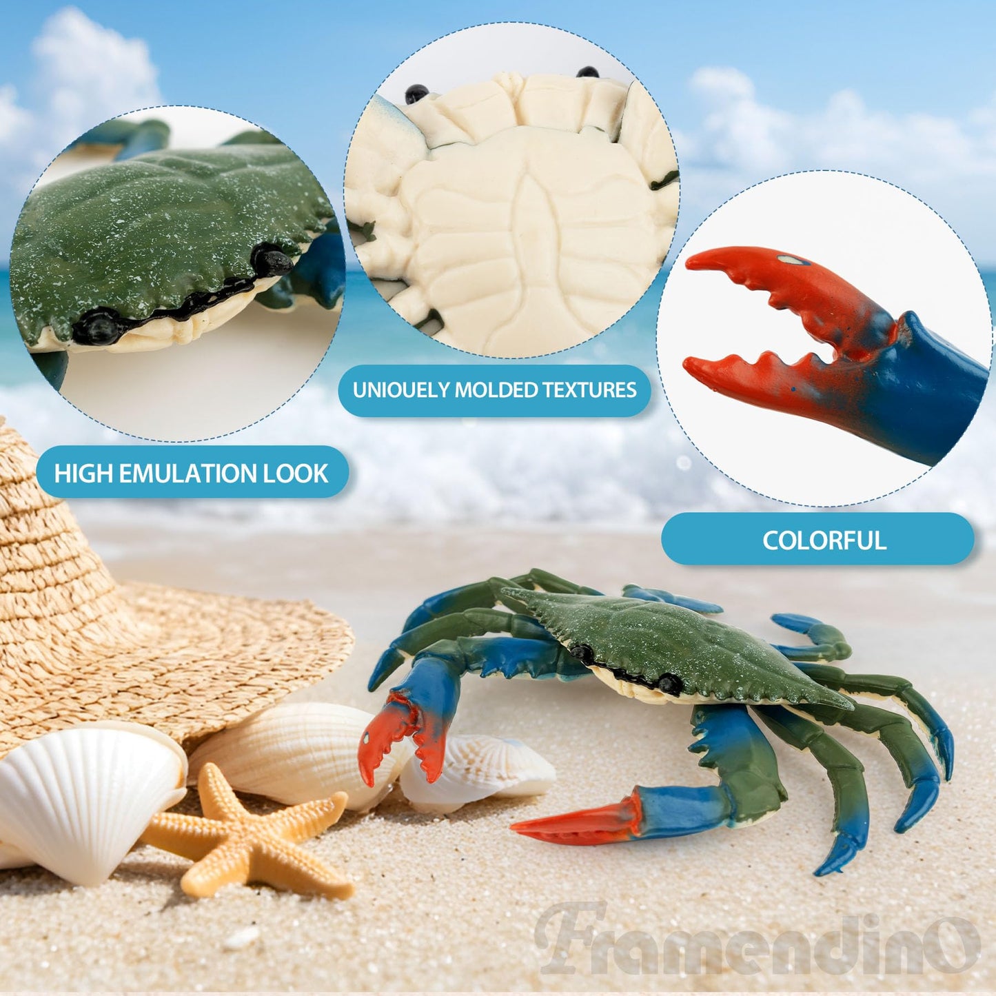 Framendino, 2 Pack Artificial Plastic Realistic Crab Style Decor Sea Animals Blue