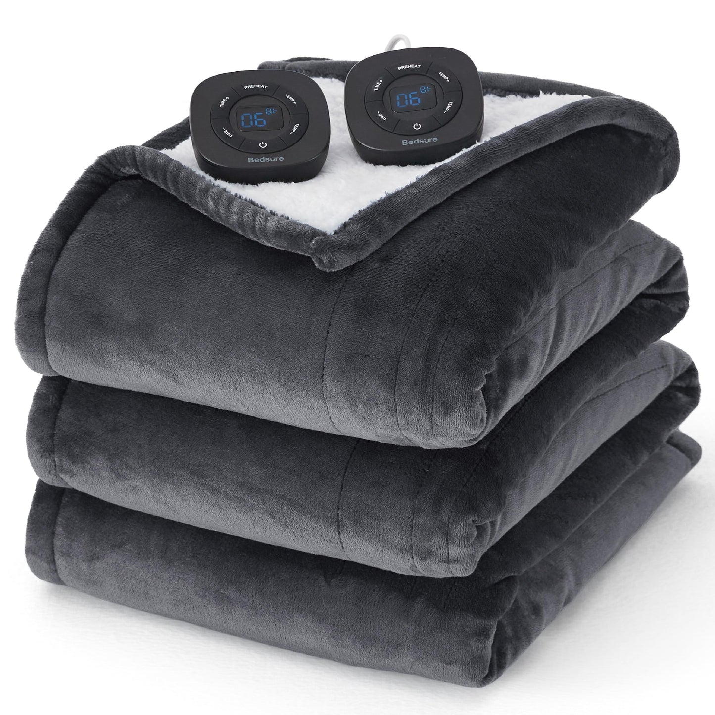 Bedsure Electric Blanket King Size - Dual Control Heated Blanket King Size, Fast Heating with 10 Time Settings & 10 Heat Settings, Warm Gift for Grandma (100x90 inches, Grey)