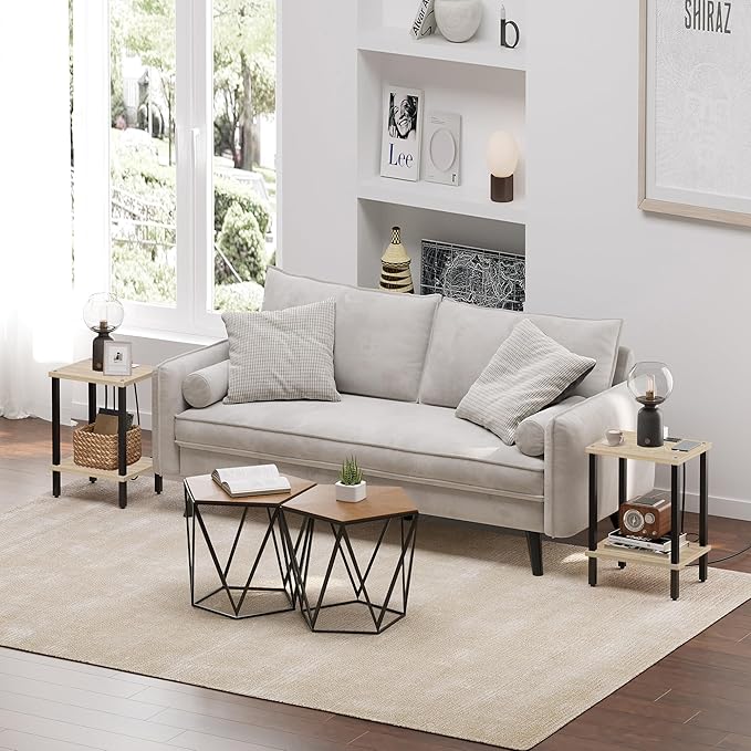 TUTOTAK End Table with Charging Station, Small Side Table with Outlets
