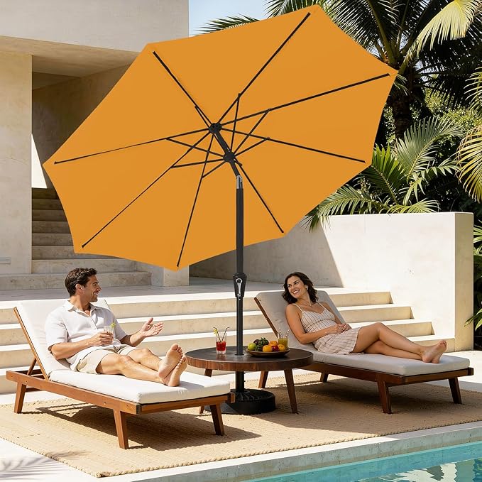 MEWAY 9ft Patio Umbrella Outdoor Table Umbrellas with Push Tilt and Crank, Market Umbrella 8 Sturdy Ribs for Deck, Garden, Pool and Backyard, Bright Orange