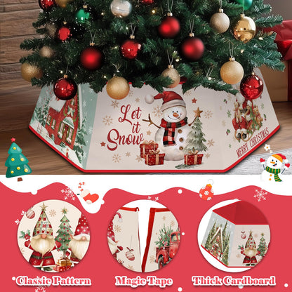 Christmas Tree Collar for Artificial Trees, Red Winter Snowman Truck Santa Claus Rustic Country Christmas Decoration, Fabric Hexagonal Base Tree Collar Skirt for Xmas Tree Decorations Holiday Party