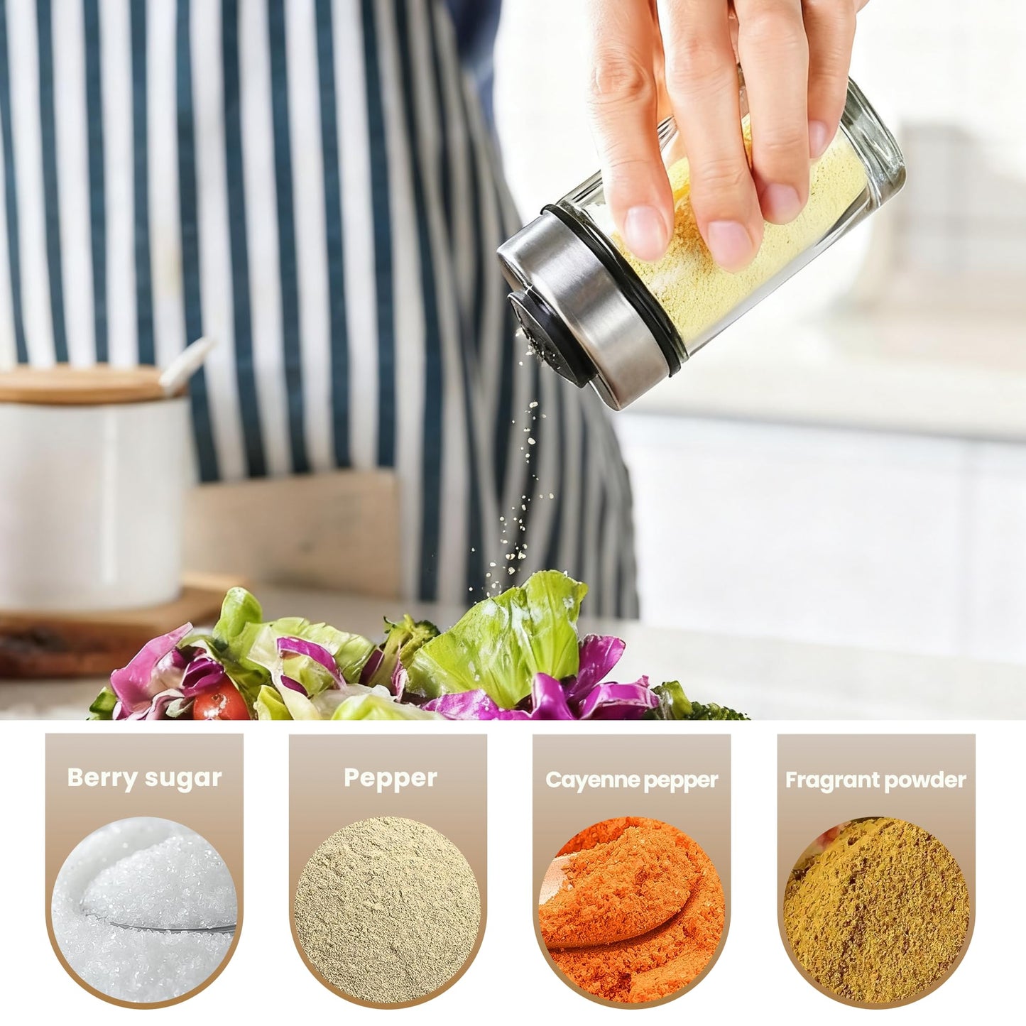 Mlici Oil and Vinegar Dispenser Set of 6 Bottles, Stainless Steel Salt Pepper Holder with 360° Rotating Holder, Cruet Soy Sauce - Premium Glass Condiment for Kitchen, Tabletop, Kitchen Containers